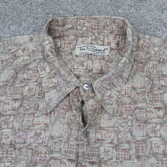 Tori Richard Shirt Adult 2XL XXL Beige Cotton Lawn Short Sleeve Button Up - Picture 5 of 11